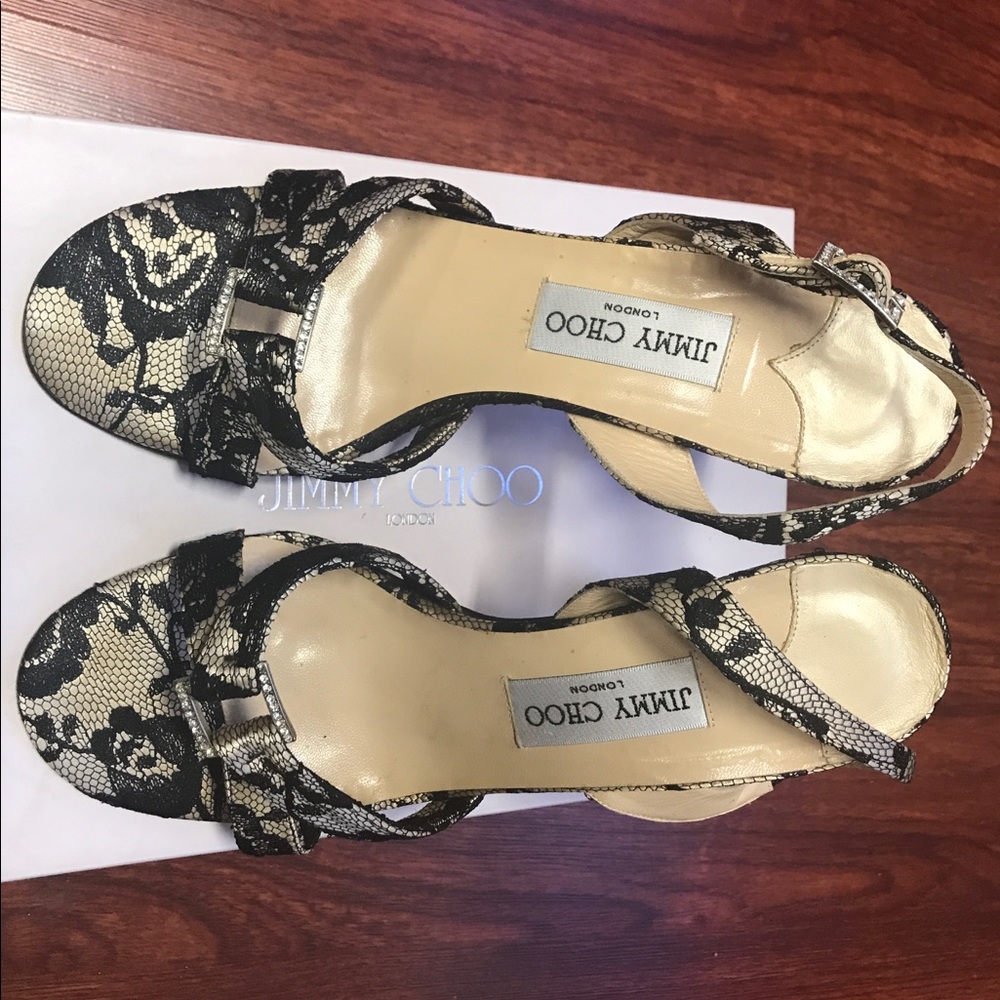 Size 38 Black Lace Jimmy Choo Slingback Heels - Picture 2 of 5